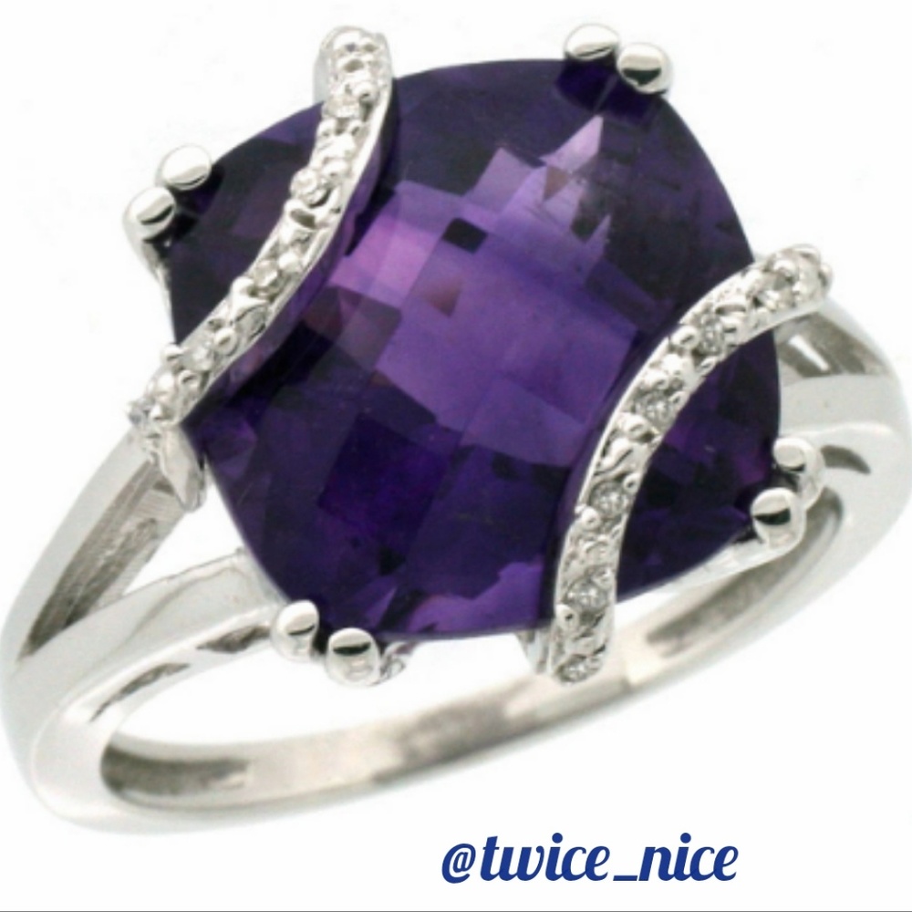 14K White Gold Amethyst Ring with Diamond Accents